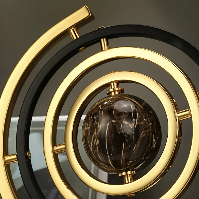 Modern Abstract Metal Globe Sculpture 1pc Black & Golden Art Decor with Rectangular Base for Home Office Living Room Study Shelf - Image 6