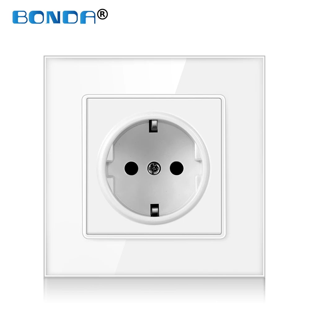 BONDA EU Standard White Black Gold Crystal Glass Panel AC 110 250V 16A Wall Power Socket16A 2100ma Electrical Wall Power Socket