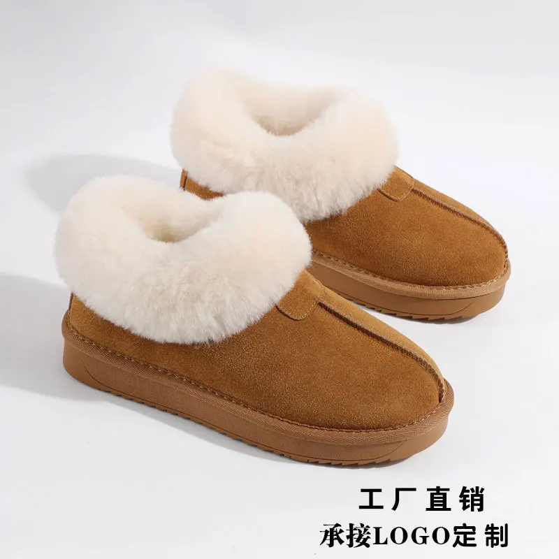 Genuine Leather Snow Wool Boots for Women Double Face Wool Leather Winter Warm Short Suede Women's Cotton-Padded Boots Bread Sho