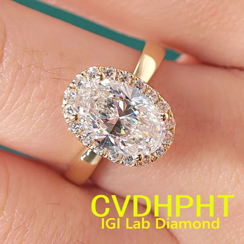 

100% gold Diamond Ring Oval GI Lab Growing Diamond DE VS-VVS wedding & engagement ring Factory custom Valentine's Day gift