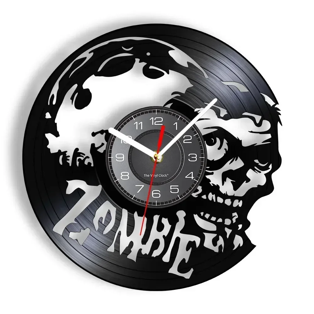 Zombie Wall Clock Horror Wall Art Zombie Infection Vintage Vinyl Record Clock Zombie Head Brain Halloween Wall Decor