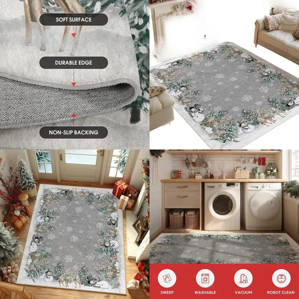 

Winter Wonderland Deer and Tree 5x7 Rug, Low-Profile, Washable for Home Decor