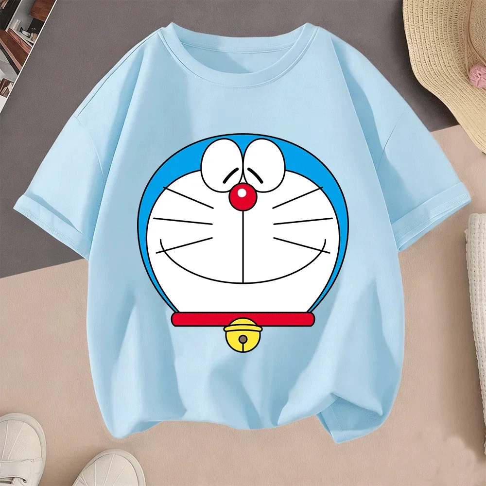 

2026 Summer New Hot Sale Doraemon Cartoon Print Casual Short Sleeve 2D Tops For Teenagers Children Boys Girls