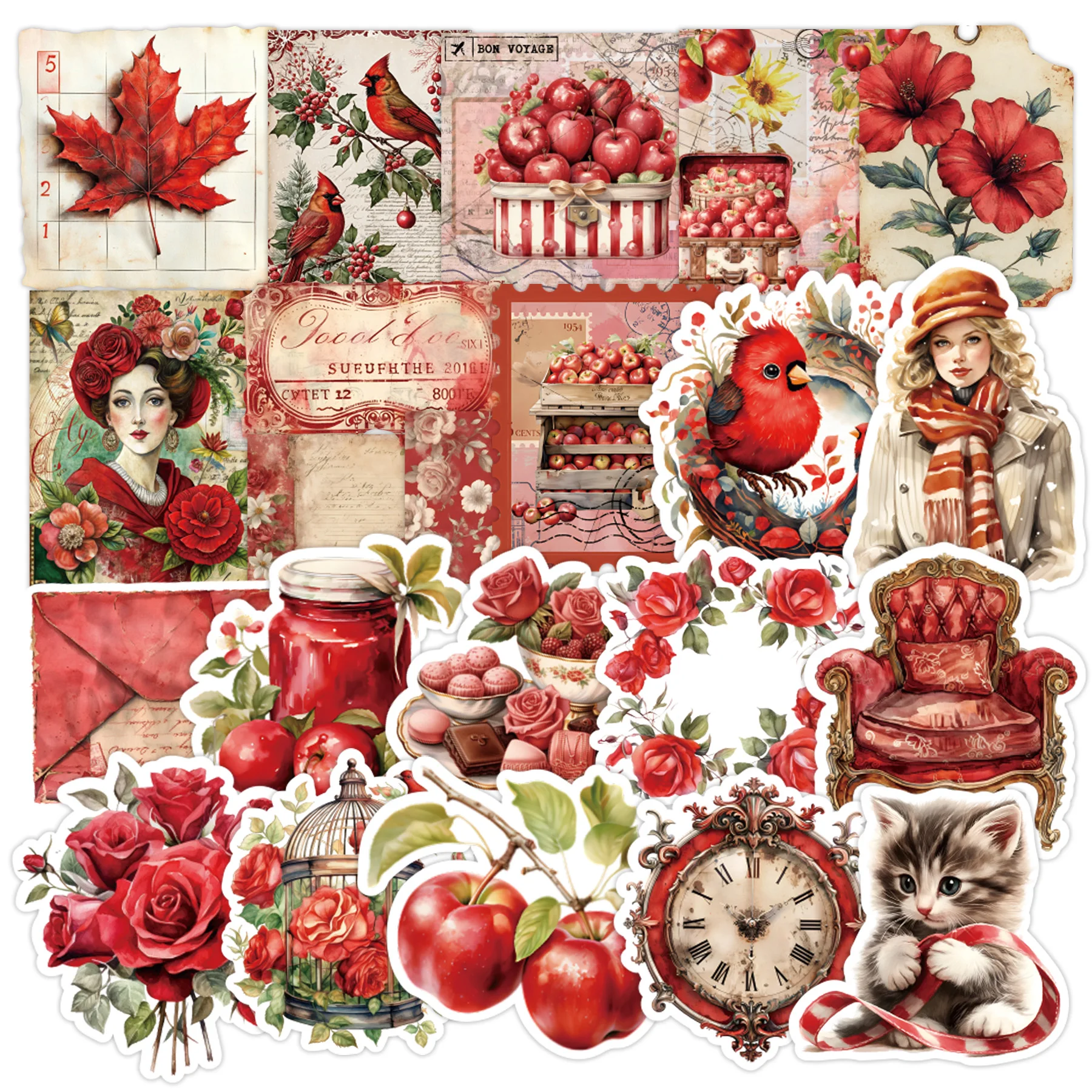 

50 шт. ретро красные наклейки для мусорного журнала бутылка воды ноутбук украшение телефона DIY ноутбук граффити наклейки