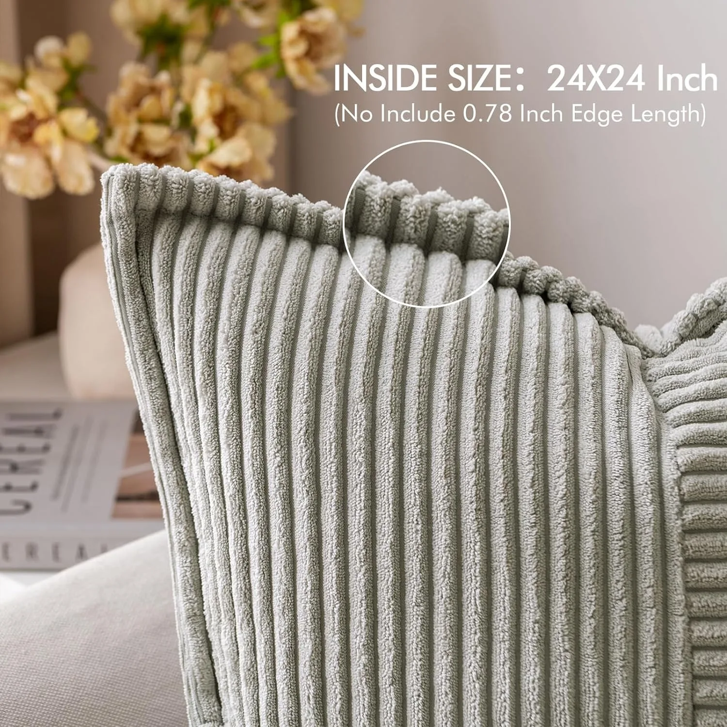 Corduroy Boho Grey Throw Pillow Cover18 Inch Solid Striped Soft Cozy Cushion Cases for Couch Sofa Bedroom Living Room Home Decor