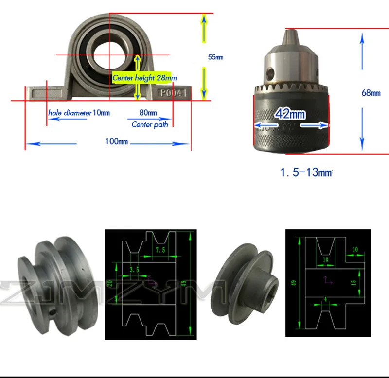 Woodworking Cutting Machine Spindle Bearing Seat Drill Chuck Set DIY Grinding Spindle Bearing Seat Lathe Punching Machine