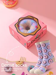 1 pair of novel and interesting purple donut socks gift box Christmas seasons style