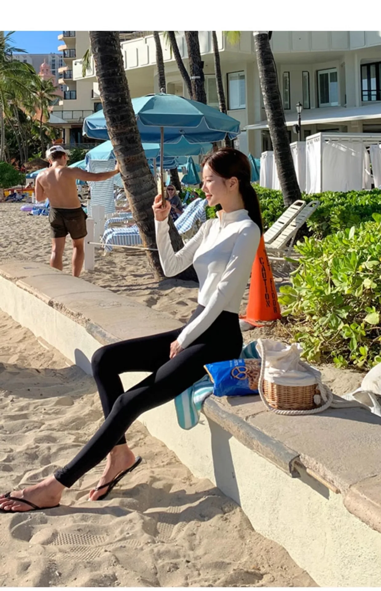 WackDaria Women Swimsuit Long Sleeve Zipper Surfing Suit Beach UV Protection White Top With Black Long Pant Padded Bathing Suit