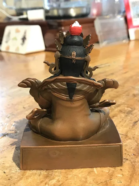 10CM Tibet Face Painted Yellow Dzambala Jambhala Buddha Copper Statue