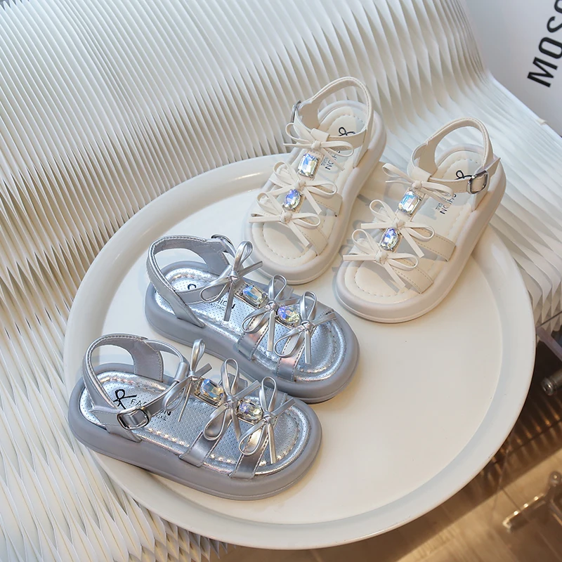 

New Girl Sandals Summer New Kids Fashion Hollow-out Causal Shoes Princess Sweet Three Bowknot Children Open-toe Beach Sandals
