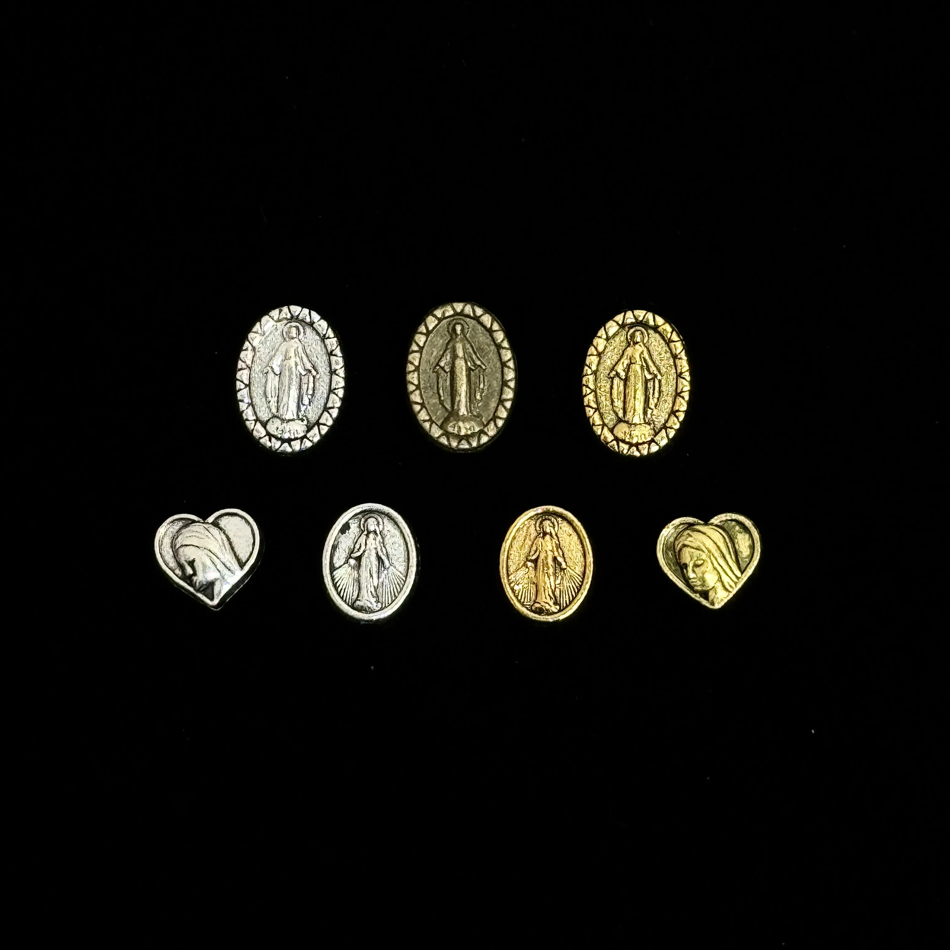 10Pcs Virgin Mary Miraculous Medal Spacer Beads Heart Shaped Catholic Charms for DIY Rosary Jewelry