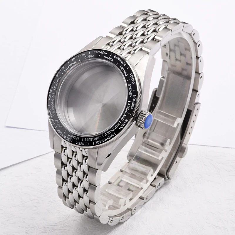 

GMT Watch case 39mm 3 O'clock Sapphire glass Steel Dive watch case fits Seiko for NH34 Automatic Movement Watch mod