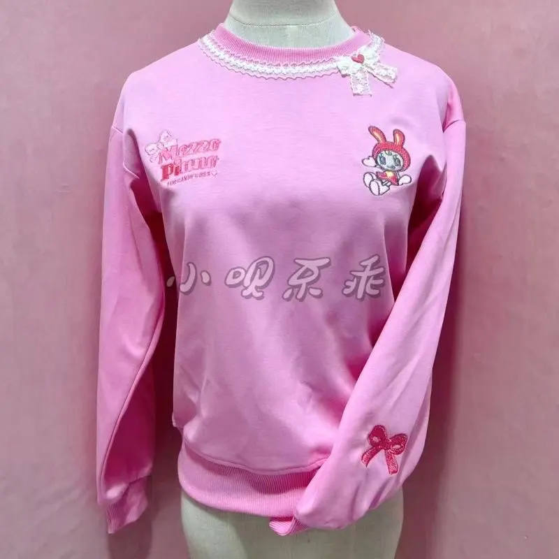 Kawaii Daughter Clothes Cartoon Embroidered Sweatshirt Japanese Cute Pink Dopamine Round Neck Student Long Sleeve Pullover Tops