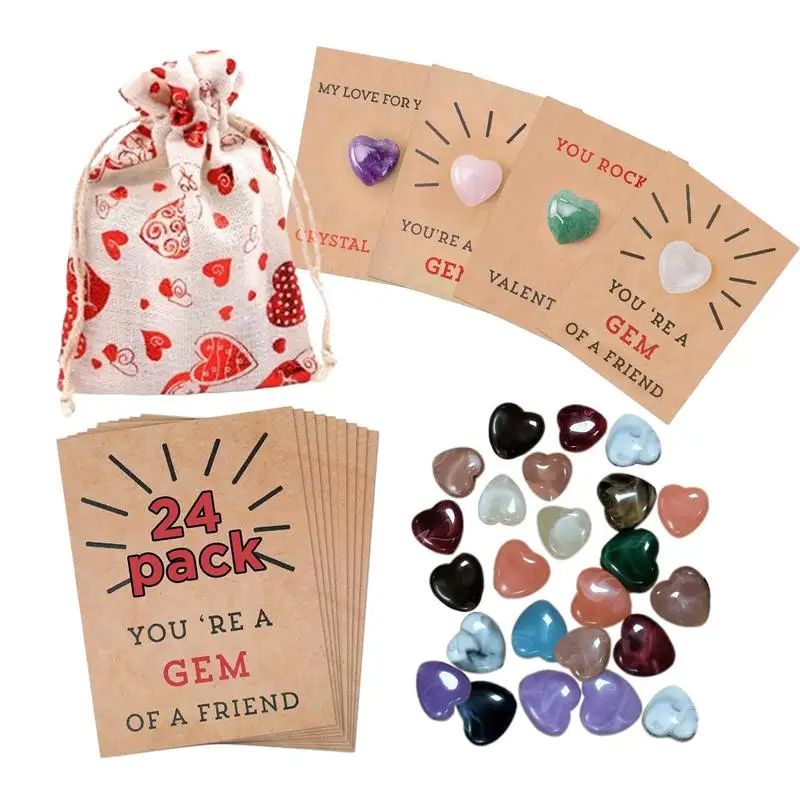 

Kids Valentine's Day Cards 24 Pack Valentines Cards With Heart-Shape Crystal Stones Gem Valentine Exchange Card Valentines Day