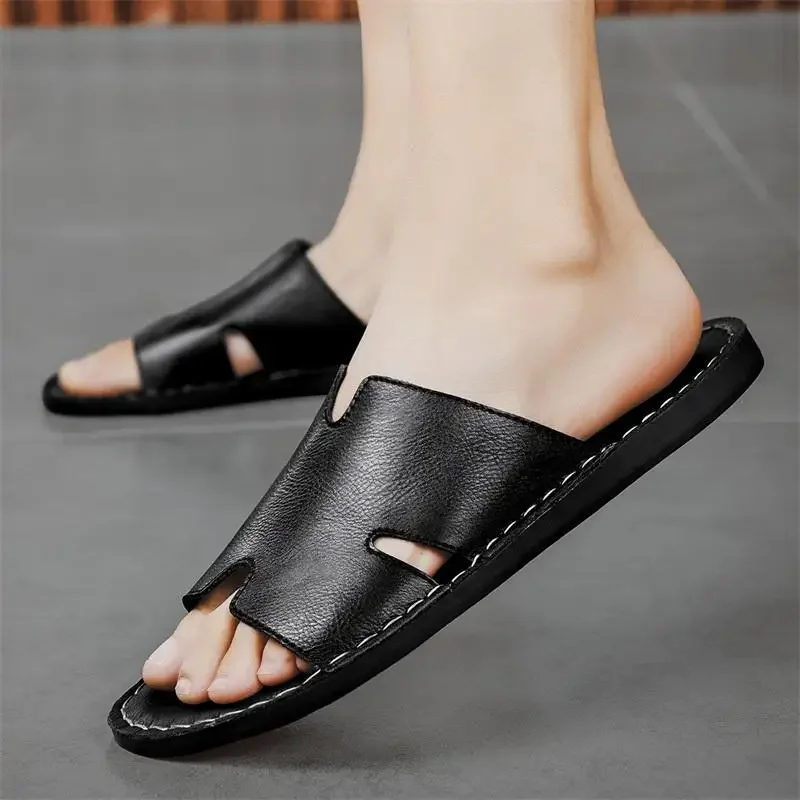 Large Size Beach Sandals Men's Casual Outdoor Wear Personality Exposed Foot Skin Shoes Microfiber Upper Leather Slippers
