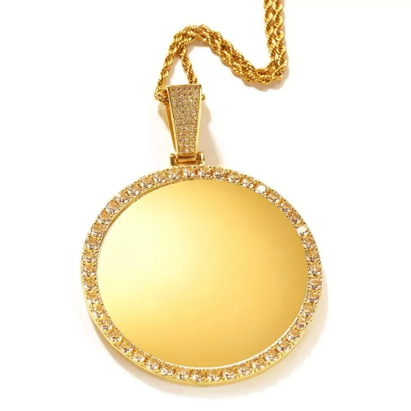 Hip Hop Round Photo Pendant Necklace Photo Frame Locket Necklace DIY Jewelry For Men Women