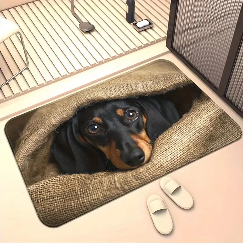 Adorable Dachshund Print Floor Mat Cute Sausage Dog Portrait Soft Comfortable Polyester Rug For Front Door Indoor Decor Doormat