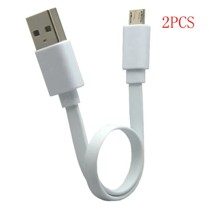 2pcs 20CM Short Micro USB Charger Cable Cords Power Bank Flat cable for Android phone only charge Car Interior Accessories