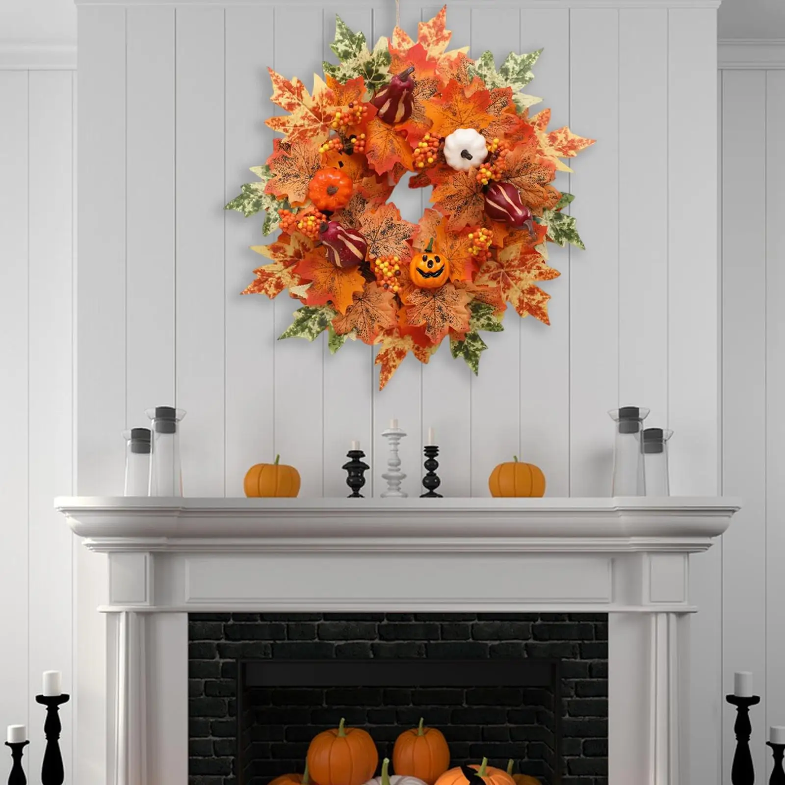 

Осенний венок, подвесной 16-дюймовый осенний венок для праздничной входной двери на открытом воздухе