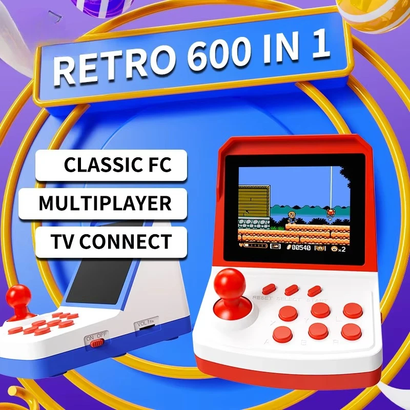 for A6 Plus Mini Arcade 3.5 Inches Handheld Retro Game Console FC Support TV Display Built-In 600 Gift for Kid