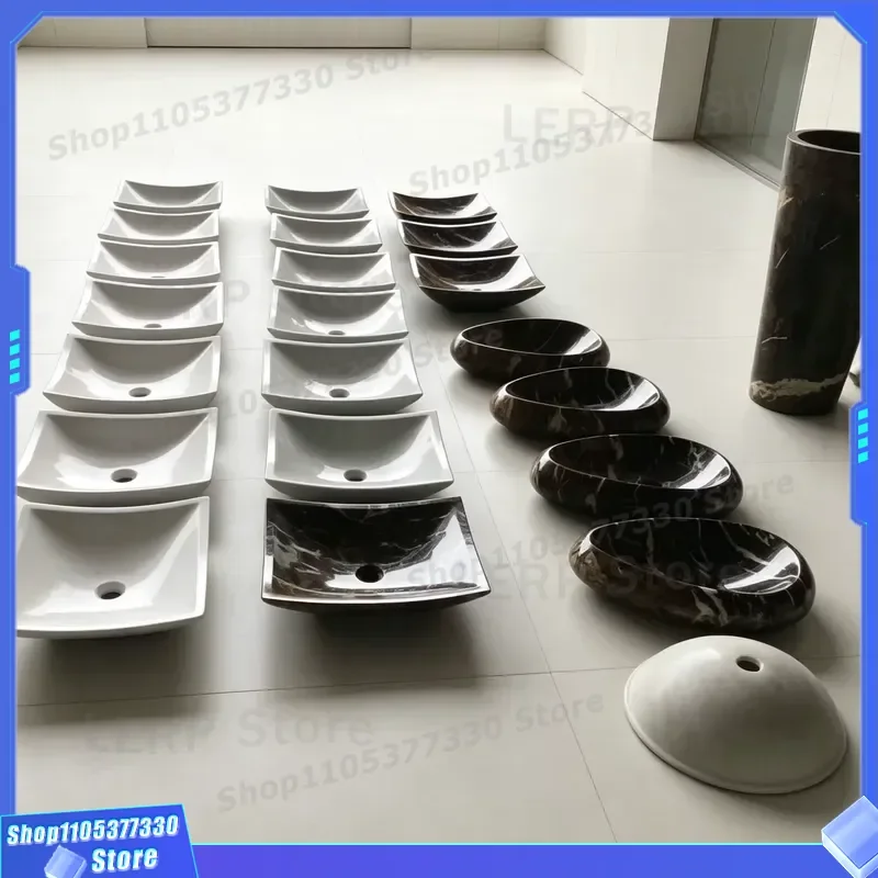 Modern Square Polished White Marble Basin Eco Friendly Natural Stone Sink for Bathroom Hotel Home Decor Oval Black Washbasin