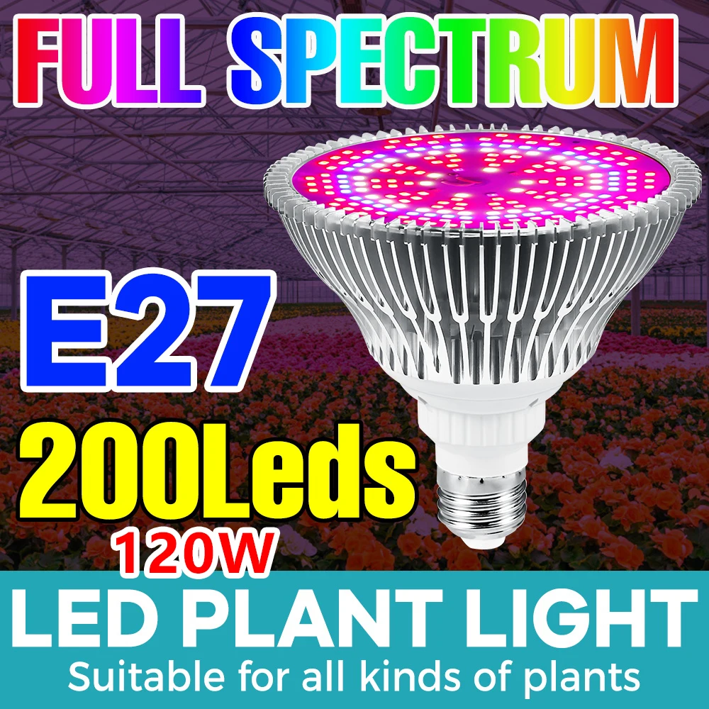 

Светодиодная лампа для растений 220В E27/E26, полный спектр, 80Вт-18Вт, для теплиц, гидропоники, выращивания растений в помещении, фитолампа для цветов