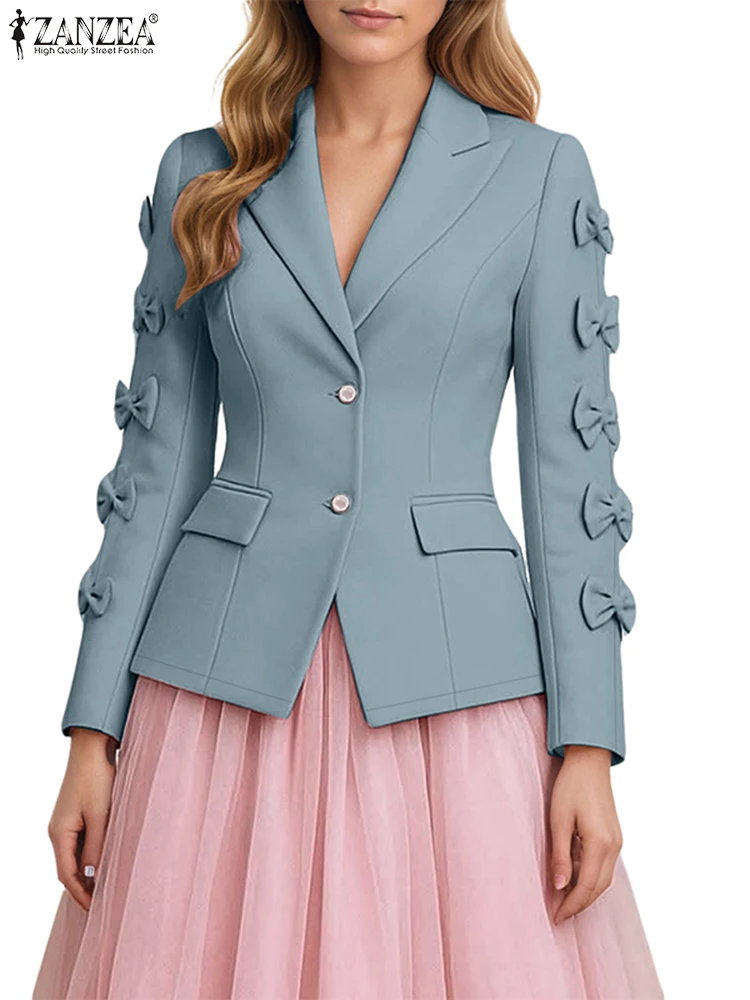 Blazer da ufficio moda donna risvolto collo abiti autunnali cardigan 2025 ZANZEA moda solido manica lunga casual allentato cappotto con fiocco sottile