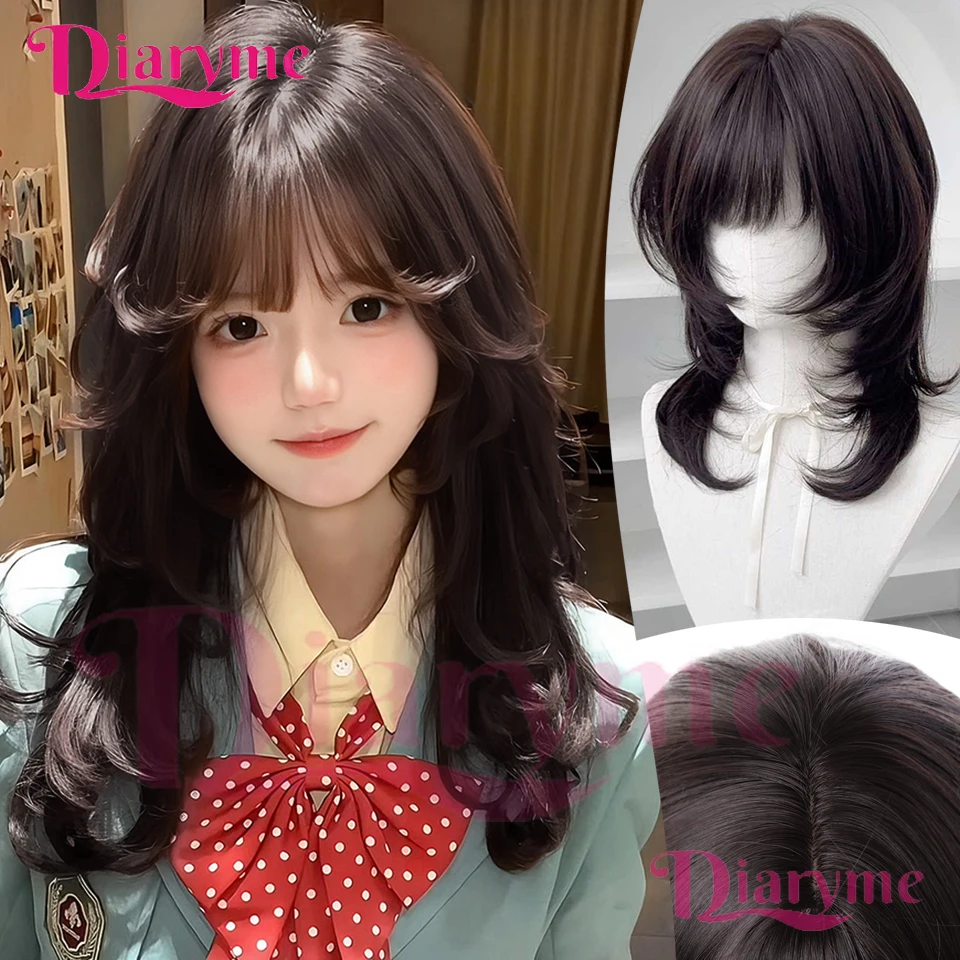 

Layered Straight Hair Synthetic Lolita Wig Ladies Wig Fluffy Smooth Straight Hair Wig with Bangs Suitable for Daily Holiday Wear