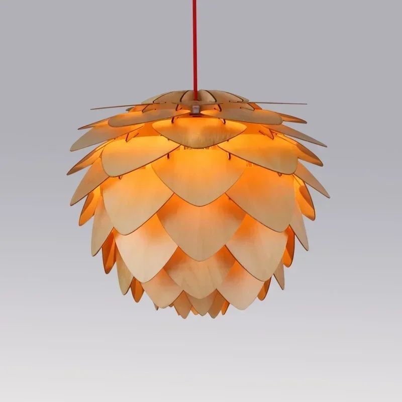 Modern Handmade DIY Wood Chandelier Pinecone Hanging Wood Artichoke Lamp Home Decorative Light Fixtures AC100-240V