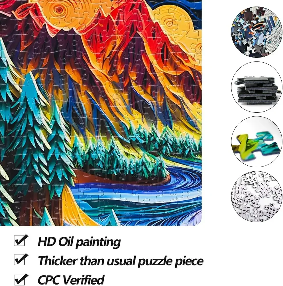 Puzzle papierowe 300/500/1000 elementów Góry i Rzeki, układanka relaksująca dla dorosłych, prezent dla rodziny, dekoracja do domu i biura