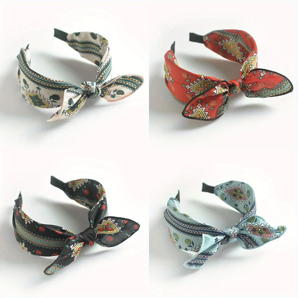 

Boho Floral Print Headband with Wide Bow & Cross Knot Design Vintage Elegant Headwear for Women Vacation Resort