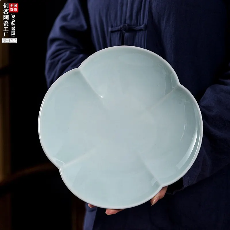 New Chinese Ceramic Yingqing Vintage Square Plate Retro Deep Dish for Hot Food Unique Shape Four Corner Home Decor Art Gift