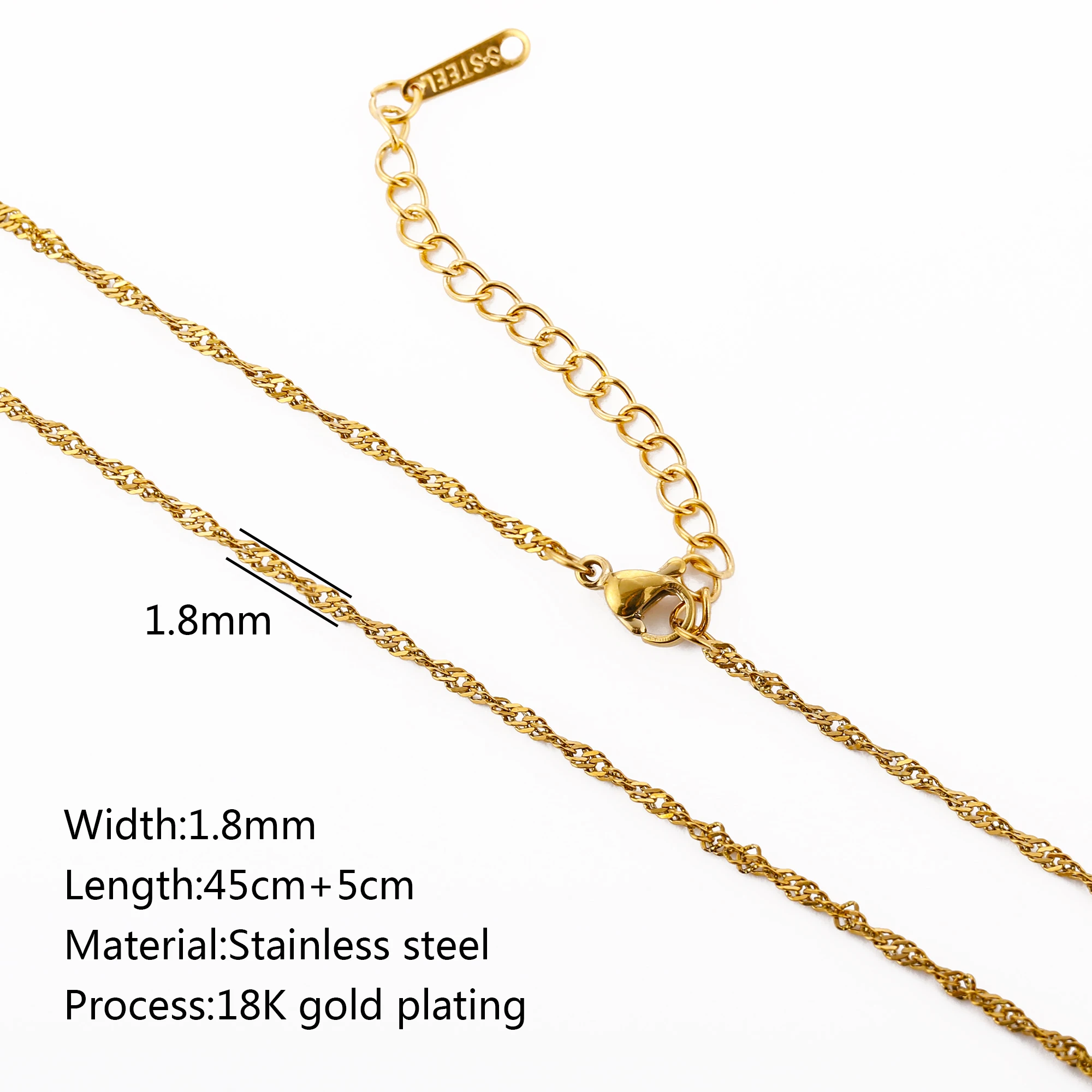 5pc 18K goudkleur PVD verguld roestvrij staal Cuba Cross O Ripple Twisted Chain ketting verstelbare ketting DIY ketting groothandel