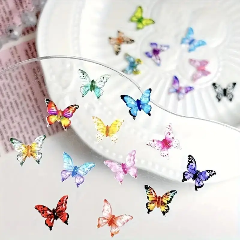 200 pieces of 60 mini resin butterfly series decorative beads, multi-color insect themed decorations, suitable for DIY crafts