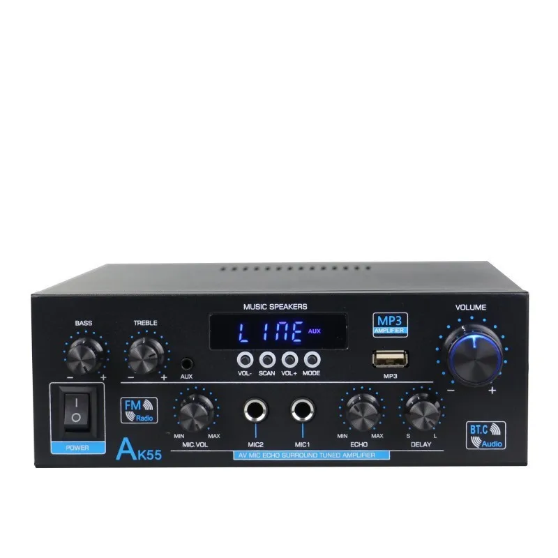 AK55 Amplificatore Bluetooth digitale Hifi ad alta potenza Amplificatore di potenza audio da scaffale domestico a 2.0 canali