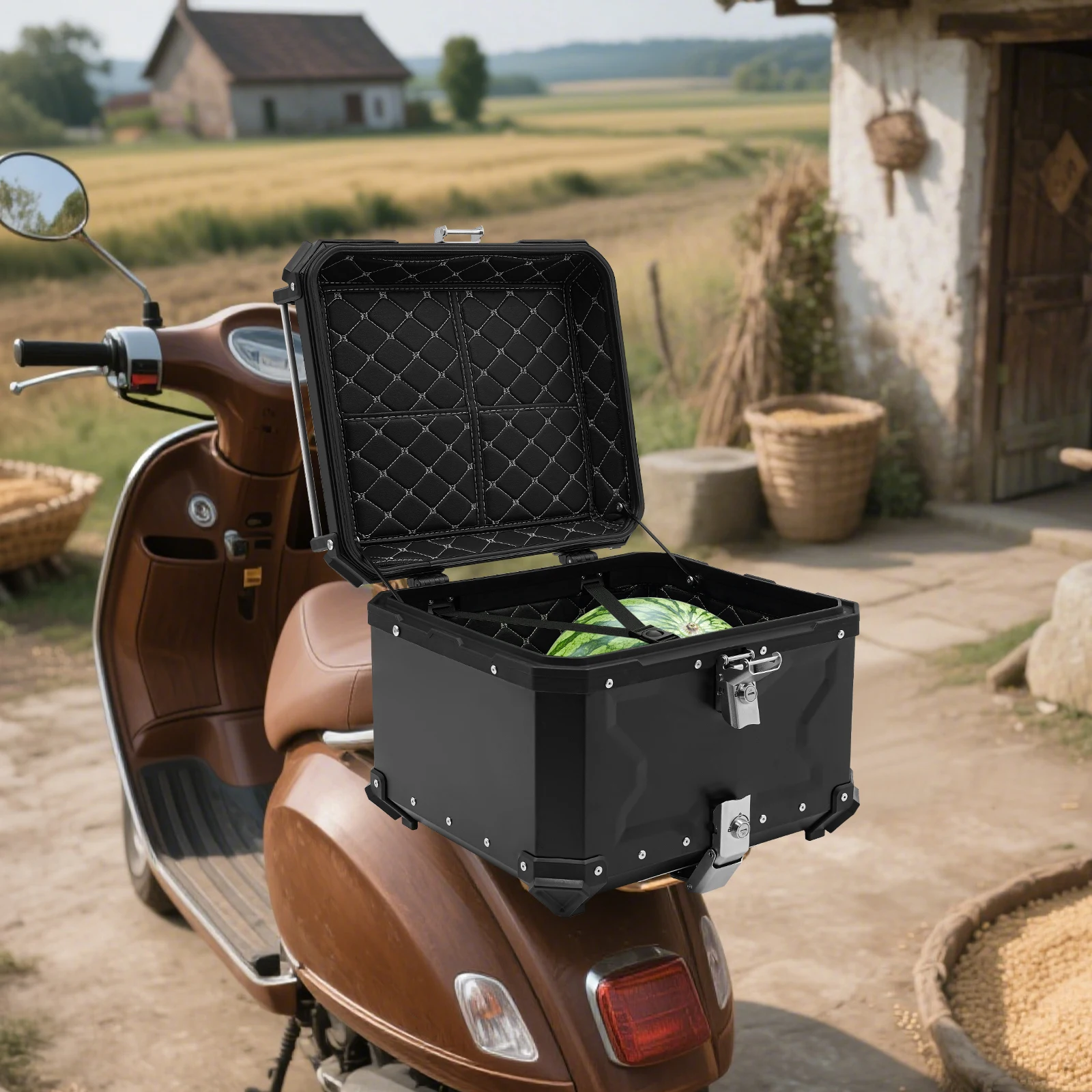

Motorcycle Waterproof Tail Box - Aluminum Alloy & Carbon Steel, 55L Capacity, Lockable Design, Anti-Collision Protection