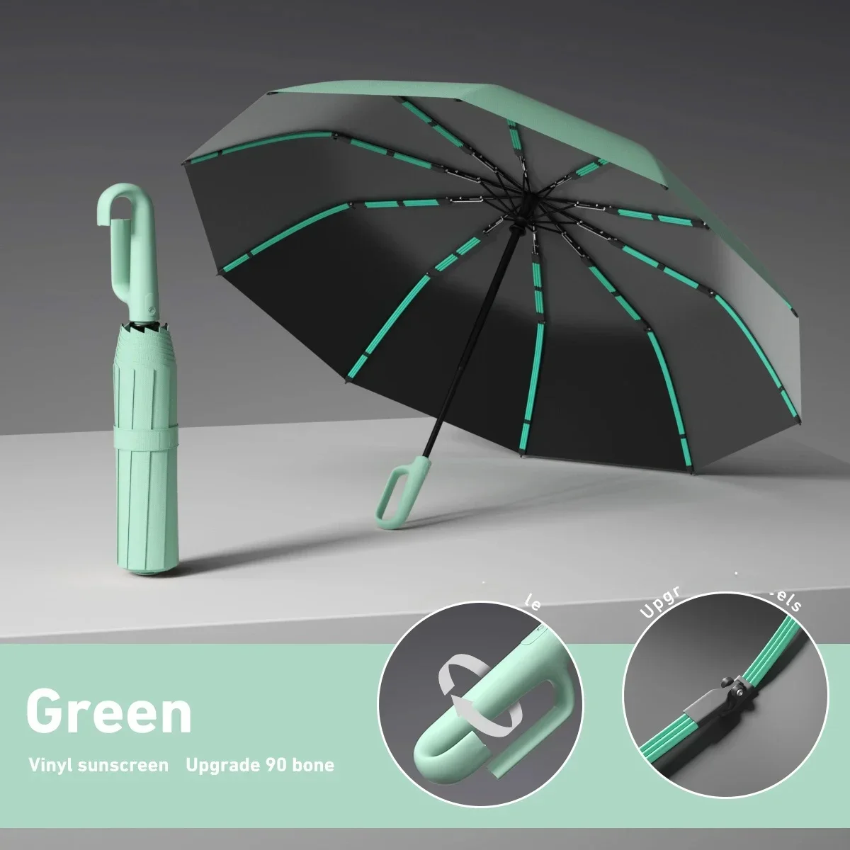 Large reinforced UV-resistant windproof rainproof fully automatic rotating buckle folding umbrella with double ribs image 6