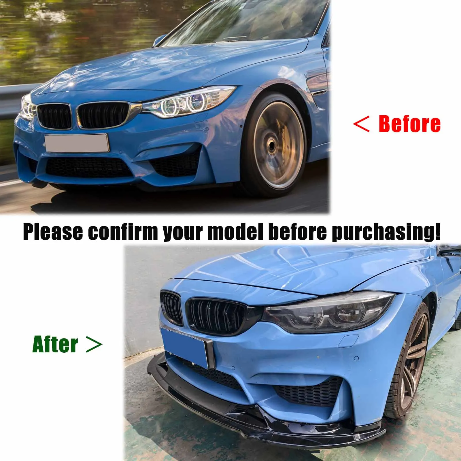 Front Bumper Lip For BMW F80 M3 F82 M4 2015-2020 5PCS Glossy Black Car Accessories ABS Plastic Body Kit Carbon Fiber Print