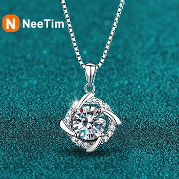 NeeTim 여성용 모이사나이트 목걸이, 925 스털링 실버 도금, 18k 화이트 골드 펜던트, 인증서 포함 웨딩 파티 쥬얼리 