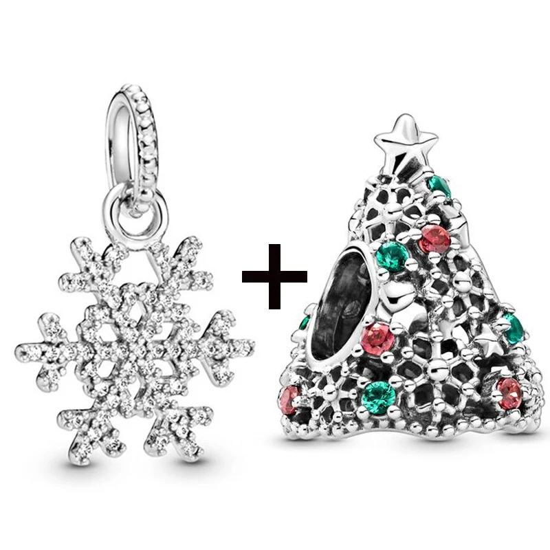 2Pcs/Lot Snowflake With & Xmas Tree Santa Claus Pendants Fit Chidren DIY Charm Bracelet For Women & Kids Christmas Gift Making