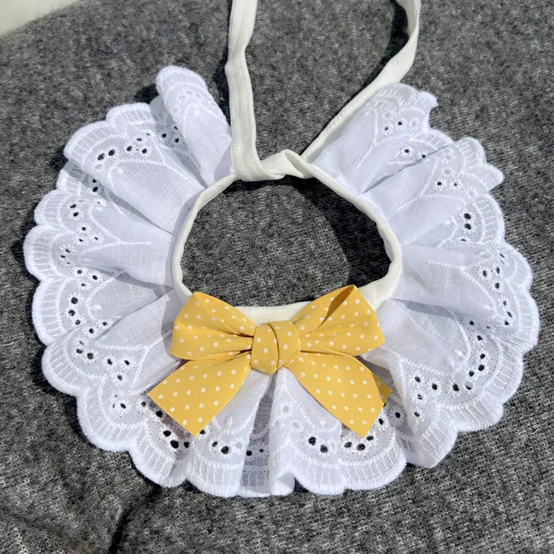 White Lace Cat Dog Bibs Bowknot Neckerchief Dog Accessories Puppy Kitten String Necklace Necktie Neck Strap Scarf Pet Product XS