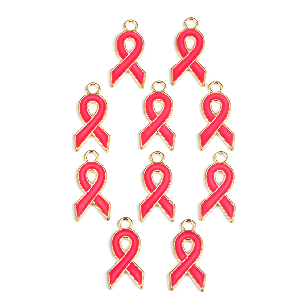 20pcs 20*10mm bunte Emaille rotes Band Brustkrebs Bewusstsein Legierung Anhänger Charme für Schmuck machen DIY Halskette Zubehör – Detail 6