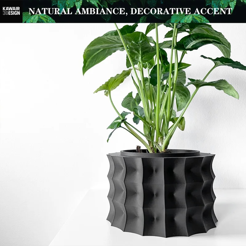 3D Printed Sustainable Irregular Geometric Plant Pot- Biodegradable Textured Line Flower Planter