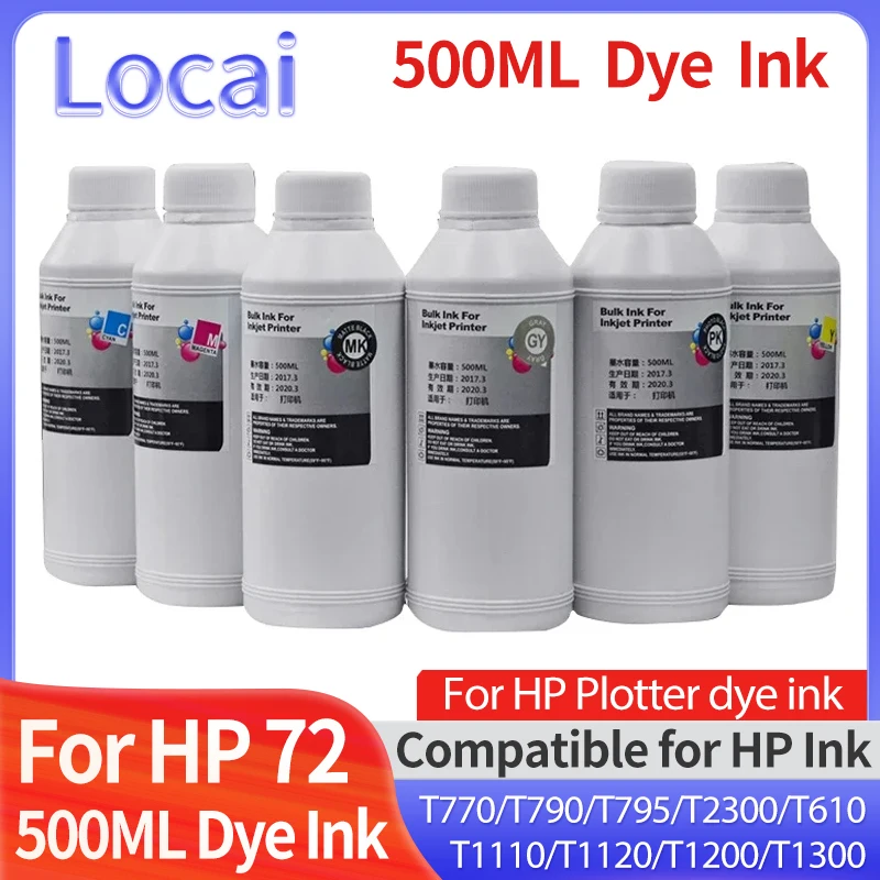 500ML Dye Ink for HP 72 Refillable Ink for HP Designjet T770 T790 T1120 T1200 T1300 T620 T610 T1100 T2300 Printer Dye Ink hp72