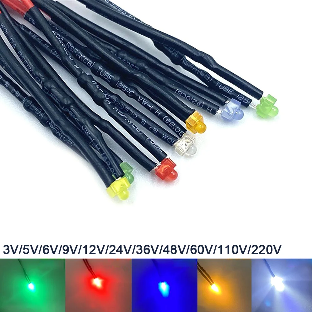 

5pcs 1.8mm Pre-Wired LEDs Emitting Diodes Diffused 20cm Prewired LED Bulb Lights 3V 5V6V9V 12V 24V 36V 48V 60V 110V 220V 6 Color