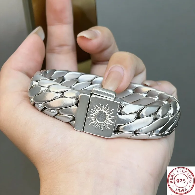 2026 New 925 Silver Heavy Solid Curb Chain Bracelet, Handmade Vintage Thick Jewelry for Men Women