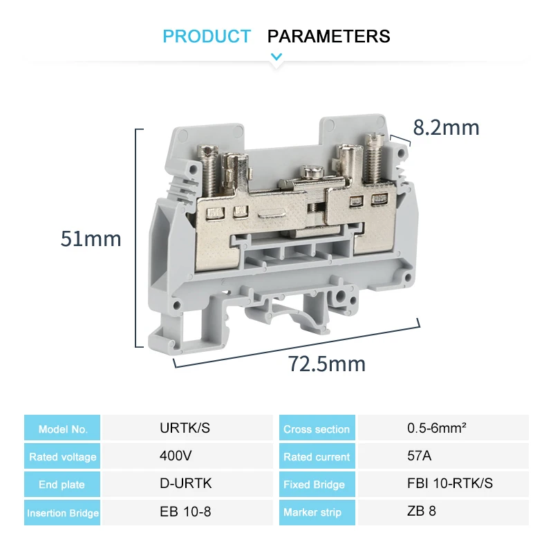10Pcs URTK/S ERTK/S Simple Test Disconnect Terminal Block Universal Screw Connection Wire Electrical Connector Din Rail Terminal