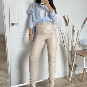 سروال جلدي نسائي شتوي أسود رفيع بسحاب سروال جلدي غير رسمي سميك بني PU بنطلون جلد صناعي للنساء 2024 أعلى 9 بيع غطاء القضيب السميك البني - No7