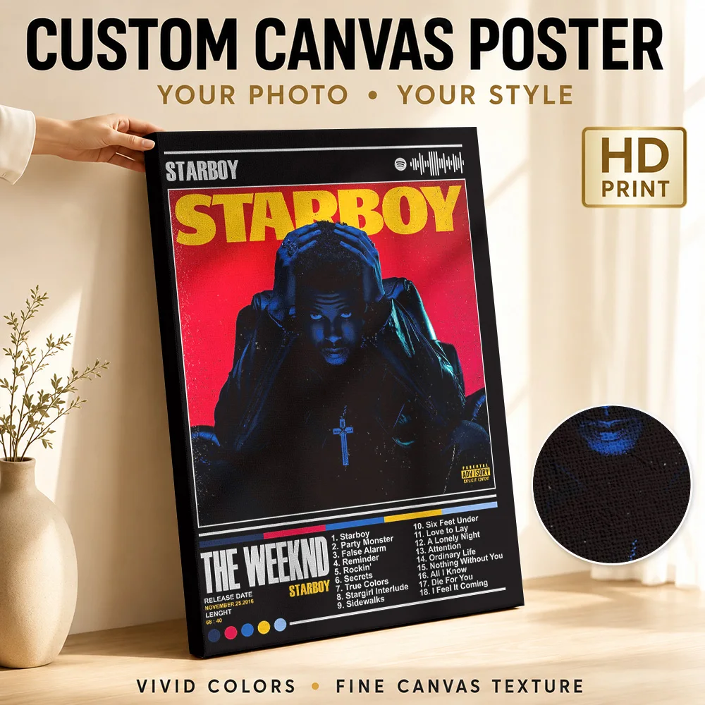 The Weeknd - Starboy Album Cover Canvas Painting Poster Personalized Photo Retro Music Wall Art for Studio Decor Ready to Hang