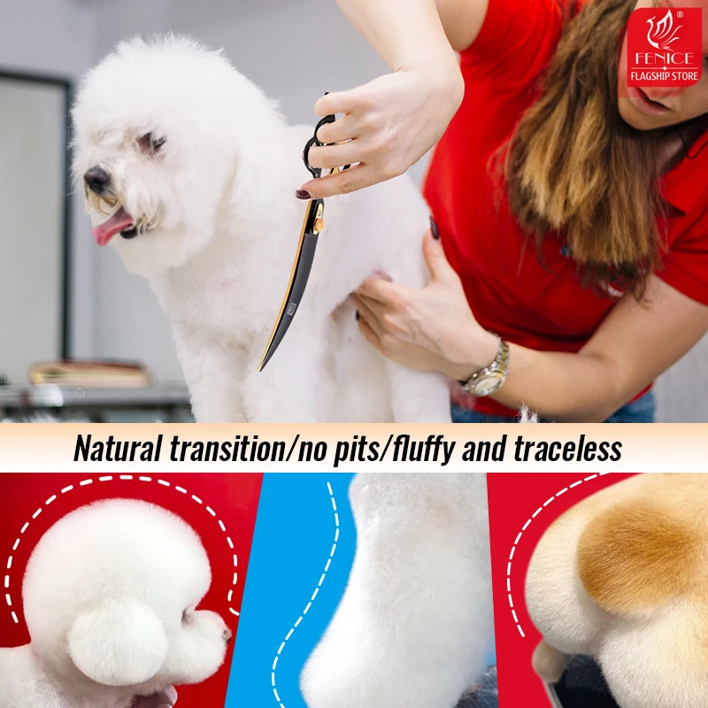 Imagem -05 - Fenice Professional Pet Grooming Tesoura Ouro Preto Curvo Tesouras para Cães Hole Handle Jp440c 9